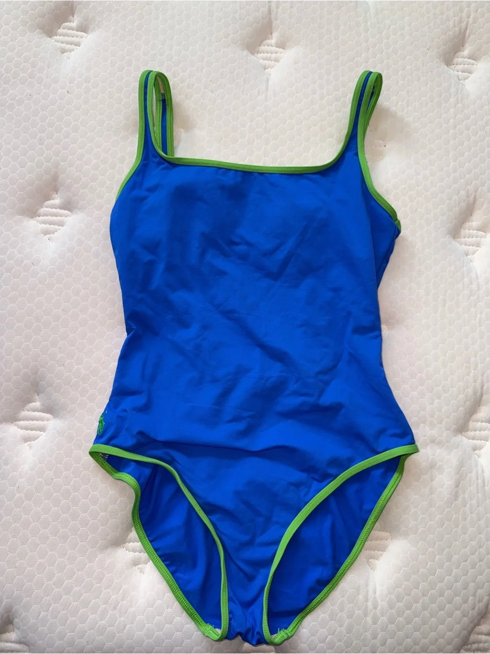 142. Ralph Lauren Blue One-Piece Swimsuit with Green Trim
